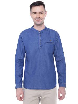 men's tailored fit atlantic blue short denim kurta 1