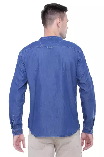 men's tailored fit atlantic blue short denim kurta
