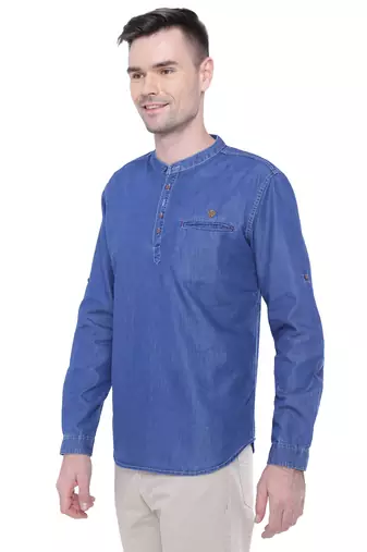men's tailored fit atlantic blue short denim kurta