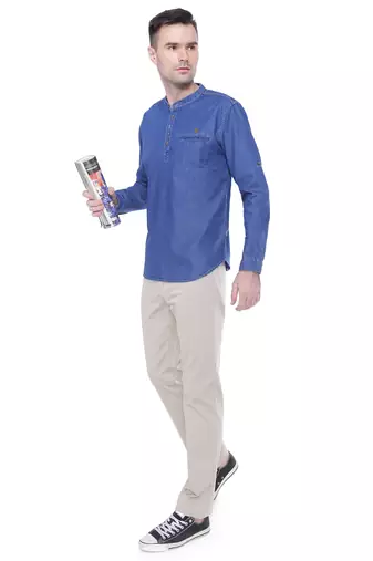men's tailored fit atlantic blue short denim kurta