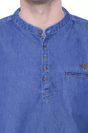 men's tailored fit atlantic blue short denim kurta