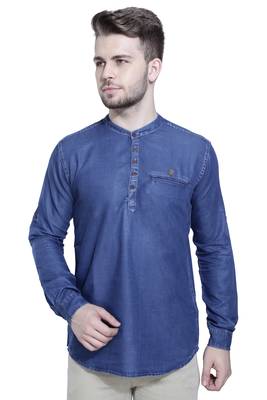 men's tailored fit atlantic blue short denim kurta 1