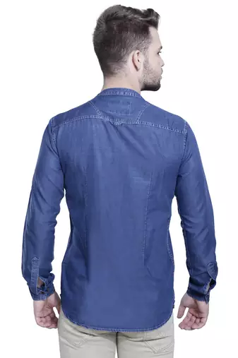 men's tailored fit atlantic blue short denim kurta