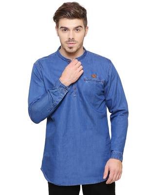 men's tailored fit atlantic blue short denim kurta 1