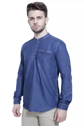 men's tailored fit atlantic blue short denim kurta