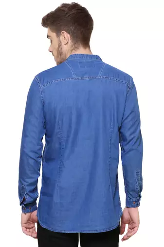 men's tailored fit atlantic blue short denim kurta