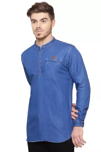 men's tailored fit atlantic blue short denim kurta
