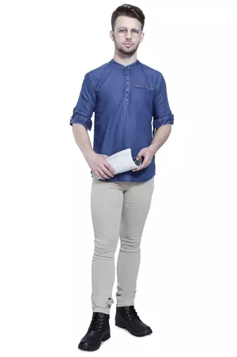 men's tailored fit atlantic blue short denim kurta
