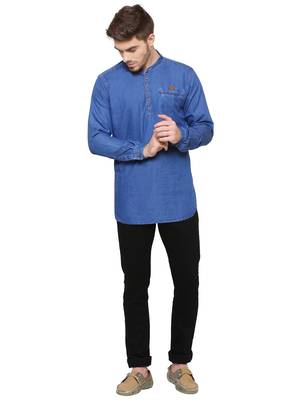 men's tailored fit atlantic blue short denim kurta 4