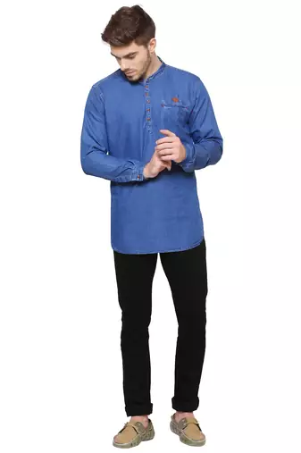 men's tailored fit atlantic blue short denim kurta