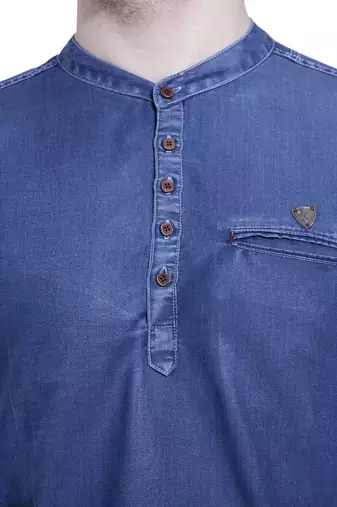 men's tailored fit atlantic blue short denim kurta