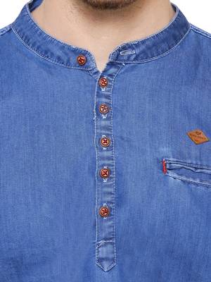 men's tailored fit atlantic blue short denim kurta 5