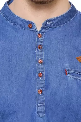 men's tailored fit atlantic blue short denim kurta