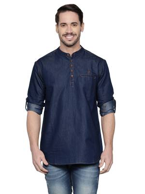 men's tailored fit denimax blue short denim kurta 1