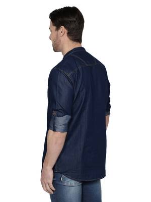 men's tailored fit denimax blue short denim kurta 2
