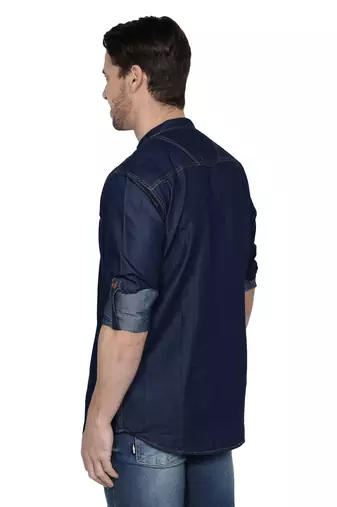 men's tailored fit denimax blue short denim kurta