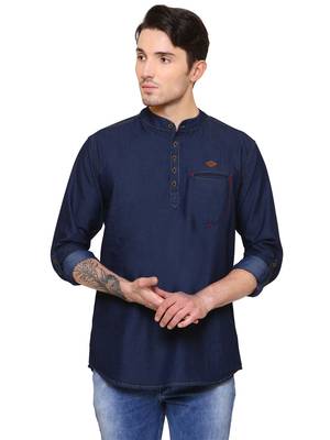 men's tailored fit denimax blue short denim kurta 1
