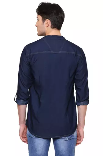men's tailored fit denimax blue short denim kurta