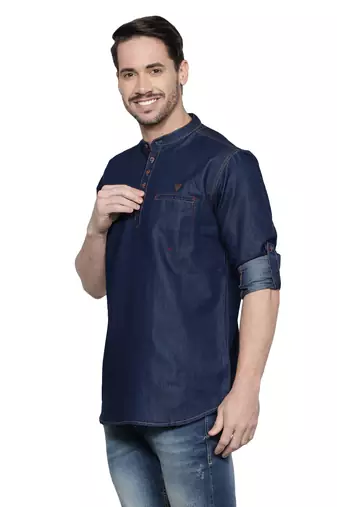 men's tailored fit denimax blue short denim kurta