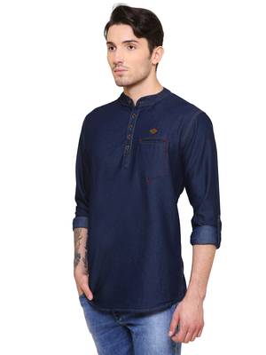 men's tailored fit denimax blue short denim kurta 3