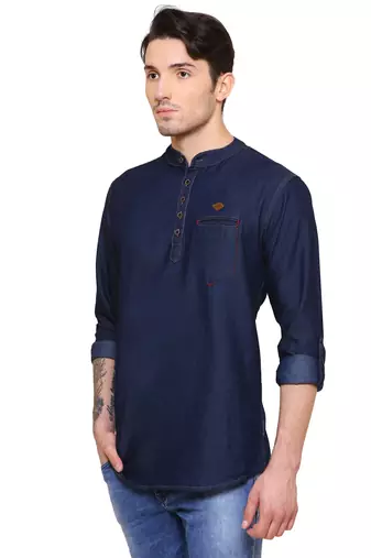 men's tailored fit denimax blue short denim kurta