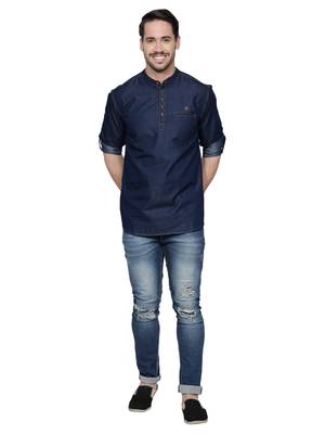 men's tailored fit denimax blue short denim kurta 4