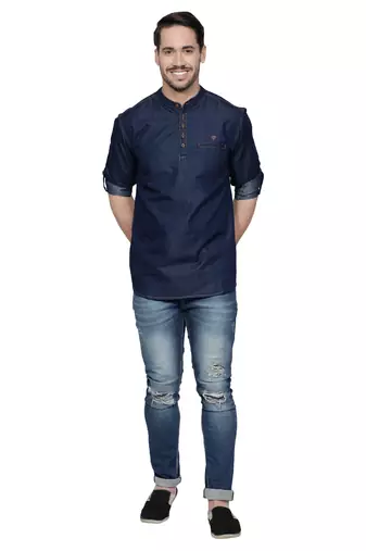 men's tailored fit denimax blue short denim kurta