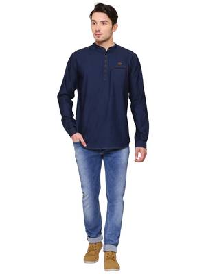 men's tailored fit denimax blue short denim kurta 4