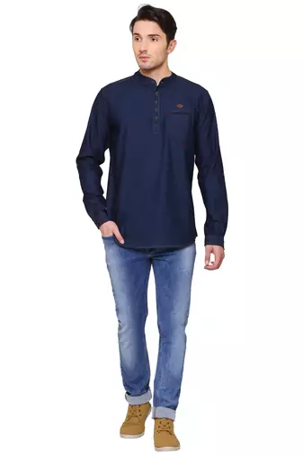 men's tailored fit denimax blue short denim kurta