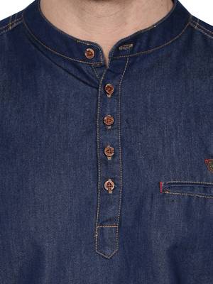 men's tailored fit denimax blue short denim kurta 5