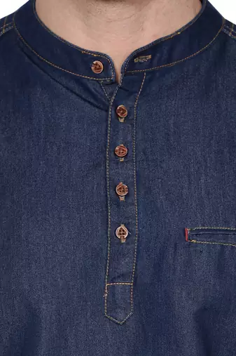 men's tailored fit denimax blue short denim kurta
