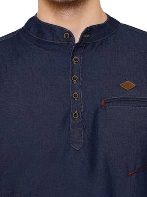 men's tailored fit denimax blue short denim kurta 5