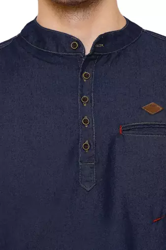 men's tailored fit denimax blue short denim kurta