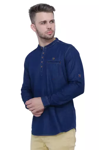 men's tailored fit denimax blue short denim kurta
