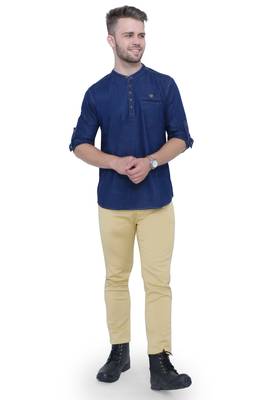 men's tailored fit denimax blue short denim kurta 4