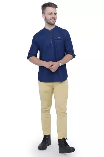 men's tailored fit denimax blue short denim kurta