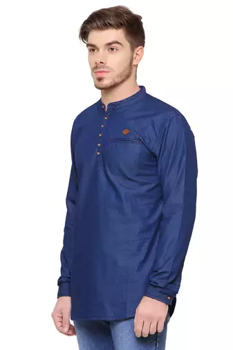 men's tailored fit denimax blue short denim kurta