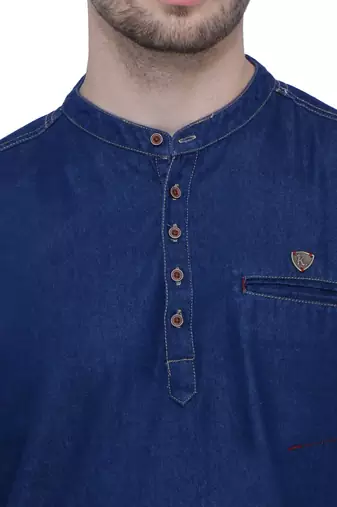 men's tailored fit denimax blue short denim kurta
