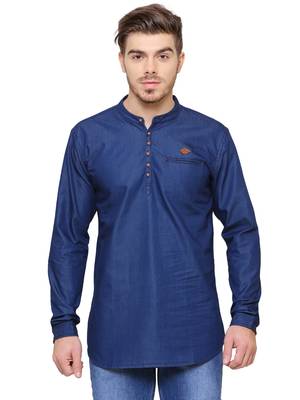 men's tailored fit black short denim kurta 1