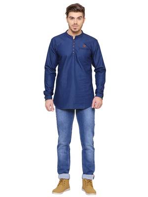 men's tailored fit denimax blue short denim kurta 4