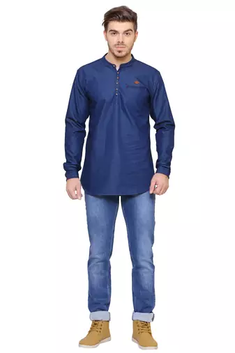 men's tailored fit denimax blue short denim kurta