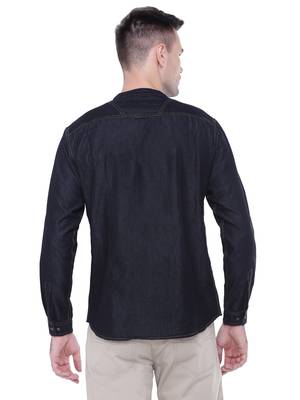 men's tailored fit black short denim kurta 2