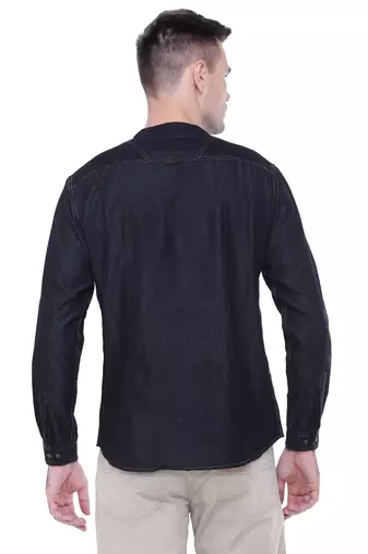 men's tailored fit black short denim kurta