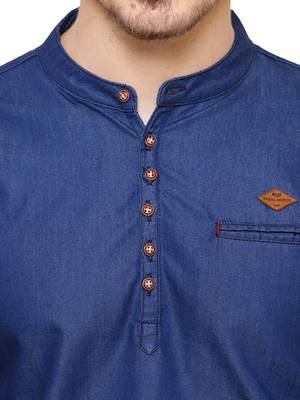 men's tailored fit denimax blue short denim kurta 5