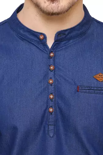 men's tailored fit denimax blue short denim kurta