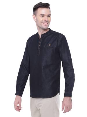 men's tailored fit black short denim kurta 3