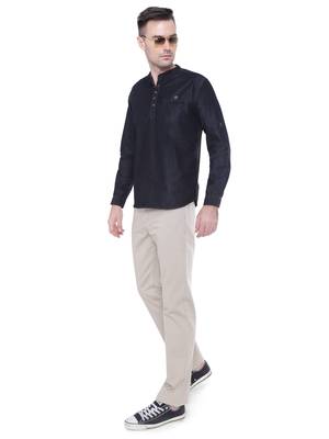 men's tailored fit black short denim kurta 4