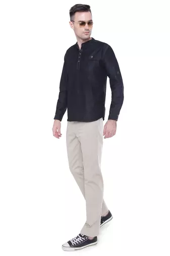 men's tailored fit black short denim kurta