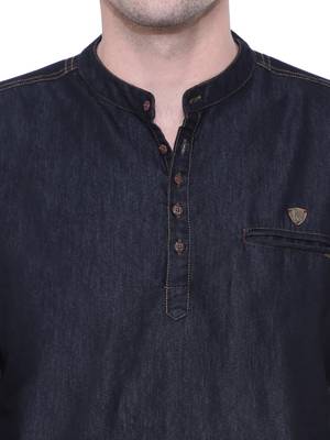 men's tailored fit black short denim kurta 5