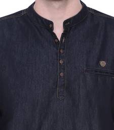 men's tailored fit black short denim kurta